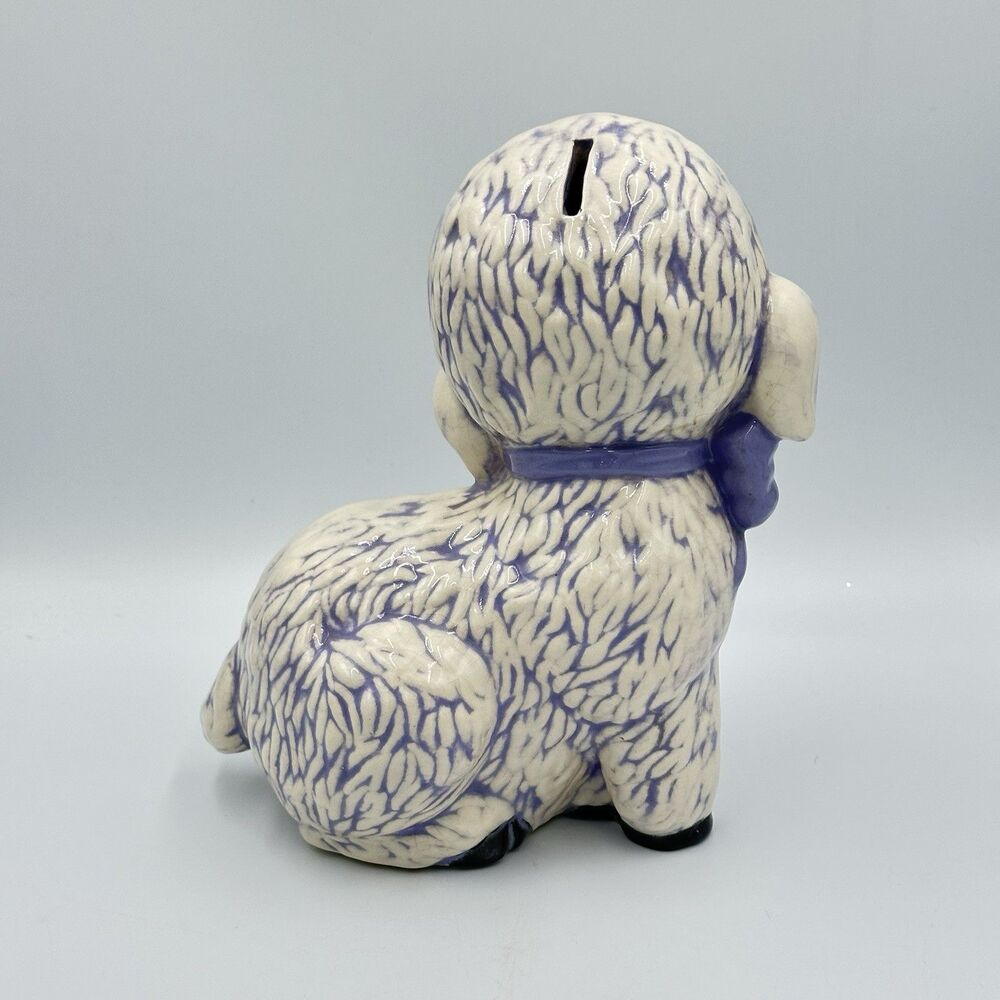 Vintage Unique Ceramic Purple & White Sheep Lamb Figurine Bank Decor 8.5” - Picture 3 of 6